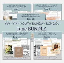 Load image into Gallery viewer, youth lesson plan for young women, young men, aaronic priesthood lesson outline, YW lesson, YM lesson, Young Women Lesson outline, young women lesson plan, lesson helps for young women leaders, teaching young women lesson, lesson helps for LDS youth, Lesson handout, coloring page, scriptures, family home evening for teens,
June BuNDLE Lesson Helps for Home and Church | Youth Come, Follow Me 2025 | 5 Weeks of Lesson Helps for LDS Youth - YW YM - Bundle Savings!