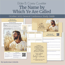 Load image into Gallery viewer,
General Conference study guide for
Elder B. Corey Cuvelier - The Name by Which Ye Are Called, October 2025
General Conference, relief society lesson helps for LDS women, RS lesson ideas, lesson handouts, study worksheets and workbook, lesson outline, lesson plan, Relief Society General Conference lesson, Elder’s Quorum lesson, artwork, lesson slides, slideshow, powerpoint presentation, myupsidedownumbrella
