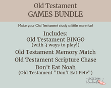 Load image into Gallery viewer, Old Testament Family Fun Bible Games BUNDLE | Bingo, Don't Eat Noah, Memory Match, Scripture Chase