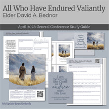 Load image into Gallery viewer, Less stress. More Spirit. That’s the kind of lesson prep we’re here for.
Conference study guide and Relief Society lesson helps for:
Elder David A. Bednar
All Who Have Endured Valiantly
April 2026
These Relief Society lesson helps include a lesson outline, Powerpoint slides, a study guide, image handouts, printables, discussion questions and suggestions for personal application to help you present a memorable RS lesson.