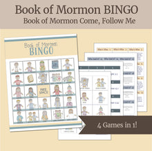 Load image into Gallery viewer, Book of Mormon Bingo Game for LDS families, LDS activity days, games for LDS kids,