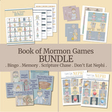 Load image into Gallery viewer, Book or Mormon Games BUNDLE for Come, Follow Me 2024 - family activites and family games for LDS families