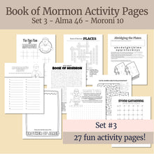Load image into Gallery viewer, Book of Mormon coloring and activity pages for Primary, Come Follow Me, FHE, Family Home Evening, Activity Days. SET 3 includes activities from Alma 46 - Moroni 10 perfect for primary lessons or at home come follow me activities review and learning