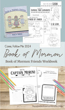 Load image into Gallery viewer, come follow me 2024 book of mormon heroes study guide, people of the book of mormon, workbook for kids, activity days workbook, primary children, young children activities for book of mormon learning