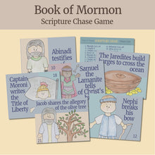 Load image into Gallery viewer, book of mormon scripture chase game, lds games, games for lds families, seminary games, lds seminary, lds youth activity ideas, come follow me 2024