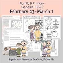 Load image into Gallery viewer, Lesson helps for LDS primary teachers for Come Follow Me 2025 Family scripture study, come follow me for families, FHE lesson outline, primary lesson outline, primary coloring pages, nursery coloring pages, primary activities, activity pages, scripture games, lesson ideas for come follow me, primary children lesson plan, family home evening
February 23-March 1 | Come, Follow Me Primary Lesson Outline, "Is There Any Thing Too Hard for the Lord?", Genesis 18-23, Abraham and Sarah, Lot, Isaac