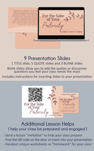 Load image into Gallery viewer, Relief Society lesson helps - outline, questions, slides and handouts for For the Sake of Your Posterity - Elder Carlos A. Godoy - October 2023 General Conference