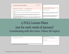 Load image into Gallery viewer, January Full MONTH NURSERY Lesson Helps, Come Follow Me for Toddlers | 5 Minute Lesson Outline & Coloring Pages | Nursery Children age 1-3