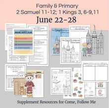 Load image into Gallery viewer, Lesson helps for LDS primary teachers for
June 22–28 | Primary Come Follow Me Lesson Helps | “Hear Thou in Heaven Their Prayer” | King David | Temples | 2 Samuel 11–12; 1 Kings 3; 6–9; 11
This printable kit includes coloring pages, activities, games, and discussion questions that are perfect for Family scripture study, come follow me for families, or for your Primary lesson.
