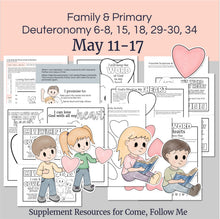 Load image into Gallery viewer, Lesson helps for LDS primary teachers for
May 11–17: “Beware Lest Thou Forget the Lord”
Deuteronomy 6–8; 15; 18; 29–30; 34
This printable kit includes coloring pages, activities, games, and discussion questions that are perfect for Family scripture study, come follow me for families, or for your Primary lesson.