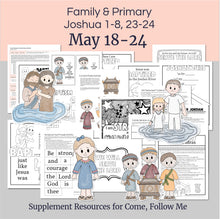 Load image into Gallery viewer, Lesson helps for LDS primary teachers for
May 18–24: “Be Strong and of a Good Courage”
Joshua 1–8; 23–24
This printable kit includes coloring pages, activities, games, and discussion questions that are perfect for Family scripture study, come follow me for families, or for your Primary lesson.