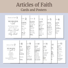 Load image into Gallery viewer, Articles of Faith display posters for the minimalist home - LDS primary bulletin board decorations, LDS article of faith flashcards