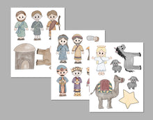 Load image into Gallery viewer, Printable Christmas Nativity Playset (puppets, flannel board, magnets, stickers)