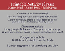 Load image into Gallery viewer, Printable Christmas Nativity Playset (puppets, flannel board, magnets, stickers)