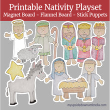 Load image into Gallery viewer, Printable Christmas Nativity Playset- Puppets, Magnets, Stickers, Flannel Board Story, Bible Christmas Crafts, Christian Christmas Activity