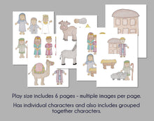 Load image into Gallery viewer, Printable Christmas Nativity Playset (puppets, flannel board, magnets, stickers)