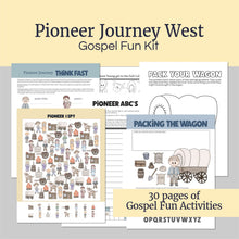 Load image into Gallery viewer, Pioneer Day Fun, Pioneer Day activities, Pioneer I Spy, Tic Tac Toe, Fun Pioneer Games, Pioneer Coloring Pages, mazes, crosswords,  LDS activates for Valiant activities day, Primary children, Pioneer Party, pioneer memory match game, pioneer fun games, LDS children, games for LDS families, LDS primary games, Doctrine and Covenants 2025, July 24 activities , family fun games for pioneer day,