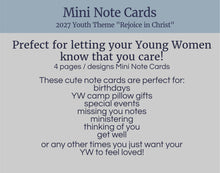 Load image into Gallery viewer, YW Mini Note Cards | Rejoice in Christ | Greeting Card for Young Women 2027 LDS Youth Theme | Philippians 4:4
