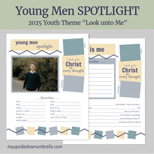 Load image into Gallery viewer, Young Men All about me printable, Getting to know you pages for LDS young men Young Men's Spotlight Sheets | 2025 LDS Youth Theme - Look unto Me in Every Thought | LDS Aaronic Priesthood YM Poster, Sunday School,