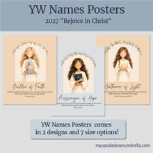 Load image into Gallery viewer, YW Class Names Posters and Handouts with Affirmations | Rejoice in Christ 2027 | Builders of Faith, Messengers of Hope, Gatherers of Light