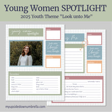 Load image into Gallery viewer, Young Women's Get to Know You Spotlight | 2025 LDS Youth Theme -Look unto Me in Every Thought | LDS YW Poster | Secret Sister Survey, LDS YW activities, LDS young women getting to know you, Young Woman Spotlight - about me page