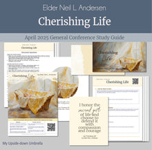 Load image into Gallery viewer, General Conference study guide for
Elder Neil L. Andersen - Cherishing Life - April 2025
General Conference, relief society lesson helps for LDS women, RS lesson ideas, lesson handouts, study worksheets and workbook, lesson outline, lesson plan, Relief Society General Conference lesson, Elder’s Quorum lesson, artwork