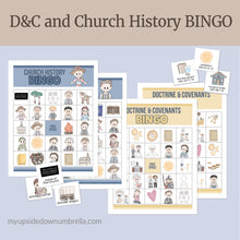 Load image into Gallery viewer, LDS church history and doctrine and covenants bingo game for lds children, FHE, activity days, pioneer games, come follow mw 2025