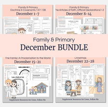 Load image into Gallery viewer, Lesson helps for LDS primary teachers for Come Follow Me 2025 Family scripture study, come follow me for families, FHE lesson outline, primary lesson outline, primary coloring pages, nursery coloring pages, primary activities, activity pages, scripture games, lesson ideas for come follow me, primary children lesson plan, family home evening, December 2025 Primary Bundle - 4 weeks of lessons