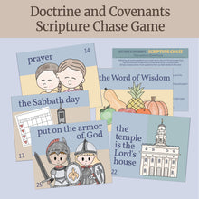 Load image into Gallery viewer, come follow me 2025 games for families, scripture chase game for doctrine and covenants, lds primary games, lds family games, scripture study games