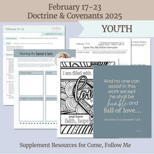 Load image into Gallery viewer, lesson outline and lesson plan for LDS gospel doctrine, coloring page, action worksheets, February 17-23, D&C 12-17 . "Upon You My Fellow Servants"
Come Follow Me for youth, young women, young men, youth sunday school,