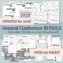 Load image into Gallery viewer, General Conference activities, conference journal, Conference fun for primary kids, General Conference for families, printable games and activities, LDS, Word search, Crossword puzzle, coloring page, president oaks, adult coloring pages, activities for youth, Young Women, Games, printables, April 2026 LDS General Conference Fun Kit | Coloring and Activity Pages for LDS Families, LDS Conference Games, Conference Book Kids, Youth, General Conference Fun Pages