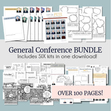 Load image into Gallery viewer, General Conference Activities for youth, April 2024 BUNDLE Conference coloring pages, activities for families