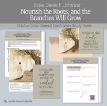 Load image into Gallery viewer, rs lesson helps and study guide for the talk nourish the roots and the branches will grow by elder dieter f uchtdorf october 2024 general conference, lesson outline, handouts, workbook, artwork, and discussion questions