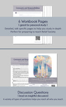 Load image into Gallery viewer, RS lesson study guide for the talk Covenants and Responsibilities by President Dallin H Oaks, lesson outline, handouts, lesson slides, discussion questions