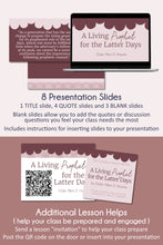 Load image into Gallery viewer, Relief Society Lesson plan for "A Living Prophet for the Latter Days" by Elder Allen D. Haynie RS Lesson helps April 2023 General Conference