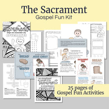 Load image into Gallery viewer, Sacrament fun kit for LDS kids, LDS Primary, Crossword puzzles, mazes, coloring pages, word search, Perfect for sacrament meeting, Come Follow Me, FHE, Activity Days, or quiet Sunday mornings or afternoons.