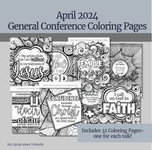 Load image into Gallery viewer, April 2024 General Conference Coloring pages to review general conference talks - coloring pages for LDS adults