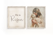 Load image into Gallery viewer, Christian home decor easter art he is risen, Jesus and the lamb, Art for LDS families, LDS artwork