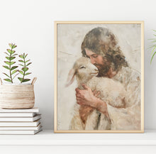 Load image into Gallery viewer, Jesus Christ digital art, portrait of Jesus Christ, Christian Gift for Baptism, LDS, Christian artwork, inspirational artwork for Christians, Jesus and the lamb, The Lamb of God, the Good Shepherd, the lost sheep