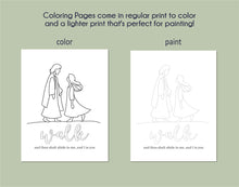 Load image into Gallery viewer, Young Women Watercolor and Coloring Pages | Walk with Me | Moses 6:34 | 2026 LDS Youth Theme