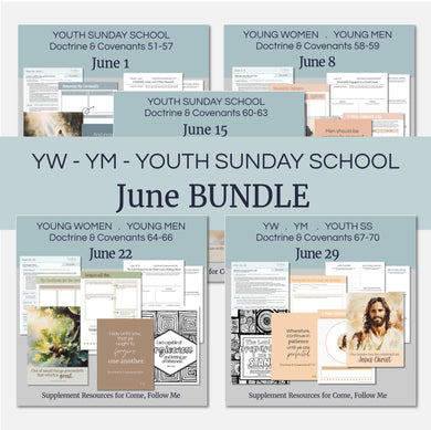 youth lesson plan for young women, young men, aaronic priesthood lesson outline, YW lesson, YM lesson, Young Women Lesson outline, young women lesson plan, lesson helps for young women leaders, teaching young women lesson, lesson helps for LDS youth, Lesson handout, coloring page, scriptures, family home evening for teens,

June BuNDLE Lesson Helps for Home and Church | Youth Come, Follow Me 2025 | 5 Weeks of Lesson Helps for LDS Youth - YW YM - Bundle Savings! 
