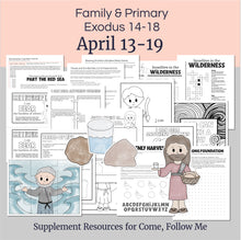 Load image into Gallery viewer, April 13-19 
Come, Follow Me Primary Lesson Outline 
Exodus 14-18
“Stand Still, and See the Salvation of the Lord”
Moses Parts the Red Sea, Manna

This kit includes coloring pages, activities, games, and discussion questions that are perfect for family scripture study, Come, Follow Me for families,  or for your Primary lesson. 
