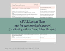 Load image into Gallery viewer, October Full MONTH NURSERY Lesson Helps, Come Follow Me for Toddlers | 5 Minute Lesson Outline &amp; Coloring Pages | Nursery Children age 1-3 (Copy)
