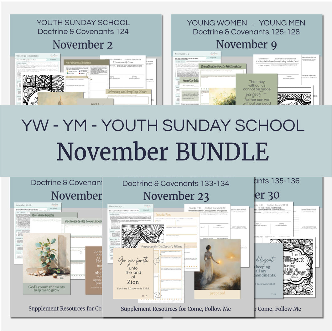November BuNDLE Lesson Plans for Home and Church | Youth Come, Follow Me 2025 | 5 Weeks Lesson Helps for LDS Youth- YW YM - Bundle Savings!