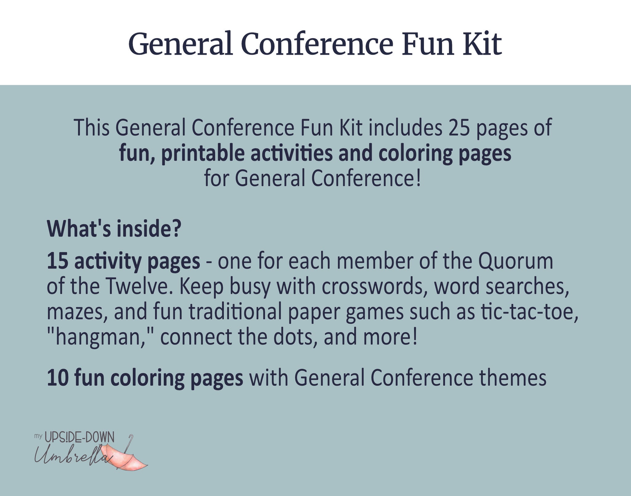 Fun Conference Material General Conference Fun Kit - Activity and Coloring Pages – My Upside ...