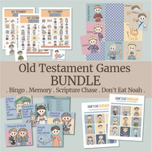 Load image into Gallery viewer, Old Testament Family Fun Bible Games BUNDLE | Bingo, Don&#39;t Eat Noah, Memory Match, Scripture Chase

