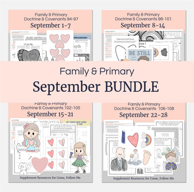 Lesson helps for LDS primary teachers for Come Follow Me 2025 Family scripture study, come follow me for families, FHE lesson outline, primary lesson outline, primary coloring pages, nursery coloring pages, primary activities, activity pages, scripture games, lesson ideas for come follow me, primary children lesson plan, family home evening bundle - full month of September lesson outlines 