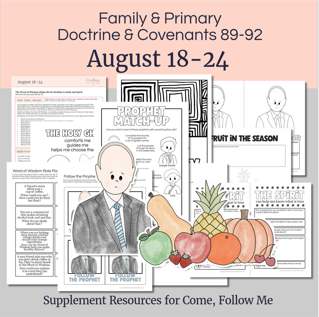 Lesson helps for LDS primary teachers for Come Follow Me 2025 Family scripture study, come follow me for families, FHE lesson outline, primary lesson outline, primary coloring pages, nursery coloring pages, primary activities, activity pages, scripture games, lesson ideas for come follow me, primary children lesson plan, family home evening

August 18-24, Lesson Helps for Home, Church | Primary Come Follow Me 2025 | D&C 89-92 A Principle with Promise