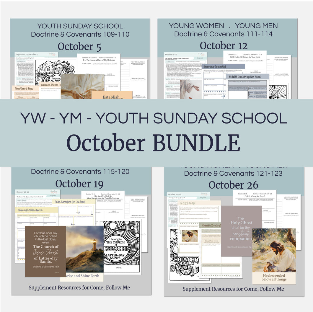 October BuNDLE Lesson Plans for Home and Church | Youth Come, Follow Me 2025 | 4 Weeks Lesson Helps for LDS Youth- YW YM - Bundle Savings!