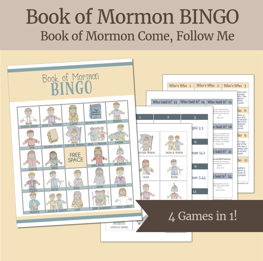 Book of Mormon Bingo Game for LDS families, LDS activity days, games for LDS kids, 